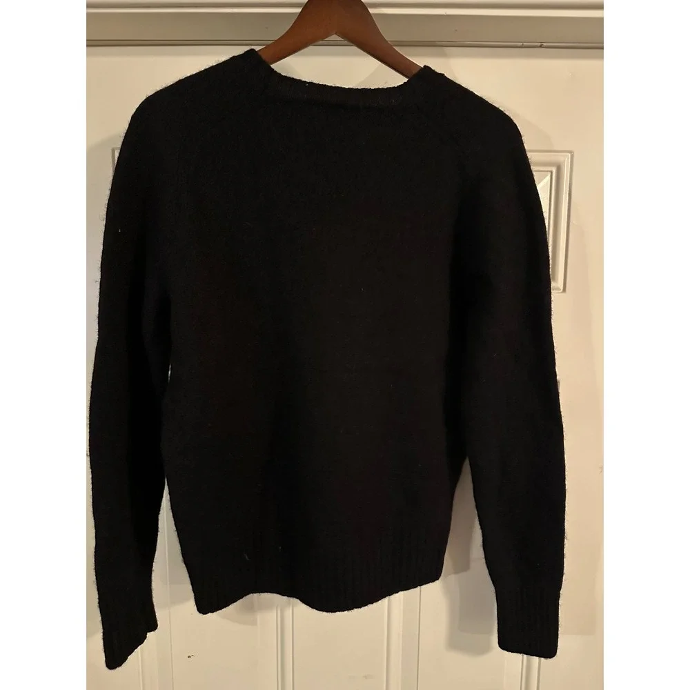 J.Crew 100% Wool Black Crewneck Knit Sweater Fair Trade Certified Size Medium